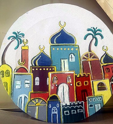 مدينة — أكريليك على كانفاس دائري